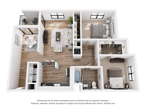 a 1 bedroom floorplan is shown in this rendering